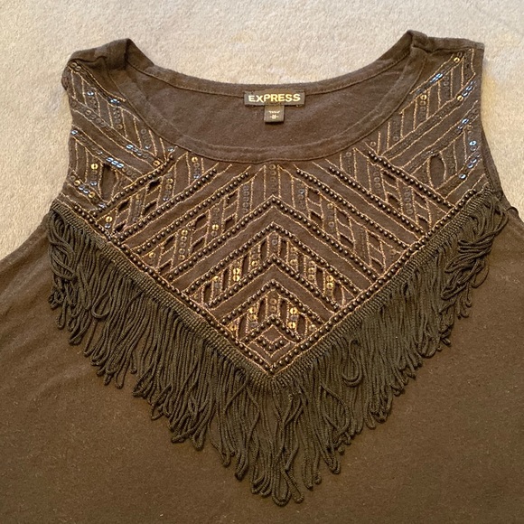 Express Black Eyelet Beaded Sequined Fringe Sleeveless Top - Picture 2 of 8
